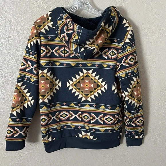Canyon Creek Sherpa Lined Full Zip Hoodie Aztec Print Womens Medium - Picture 4 of 4